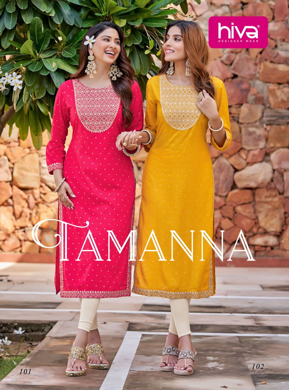 Hiva Tamanaa Ethnic Wear Rayon Embroidery Work Latest Kurti Collection
