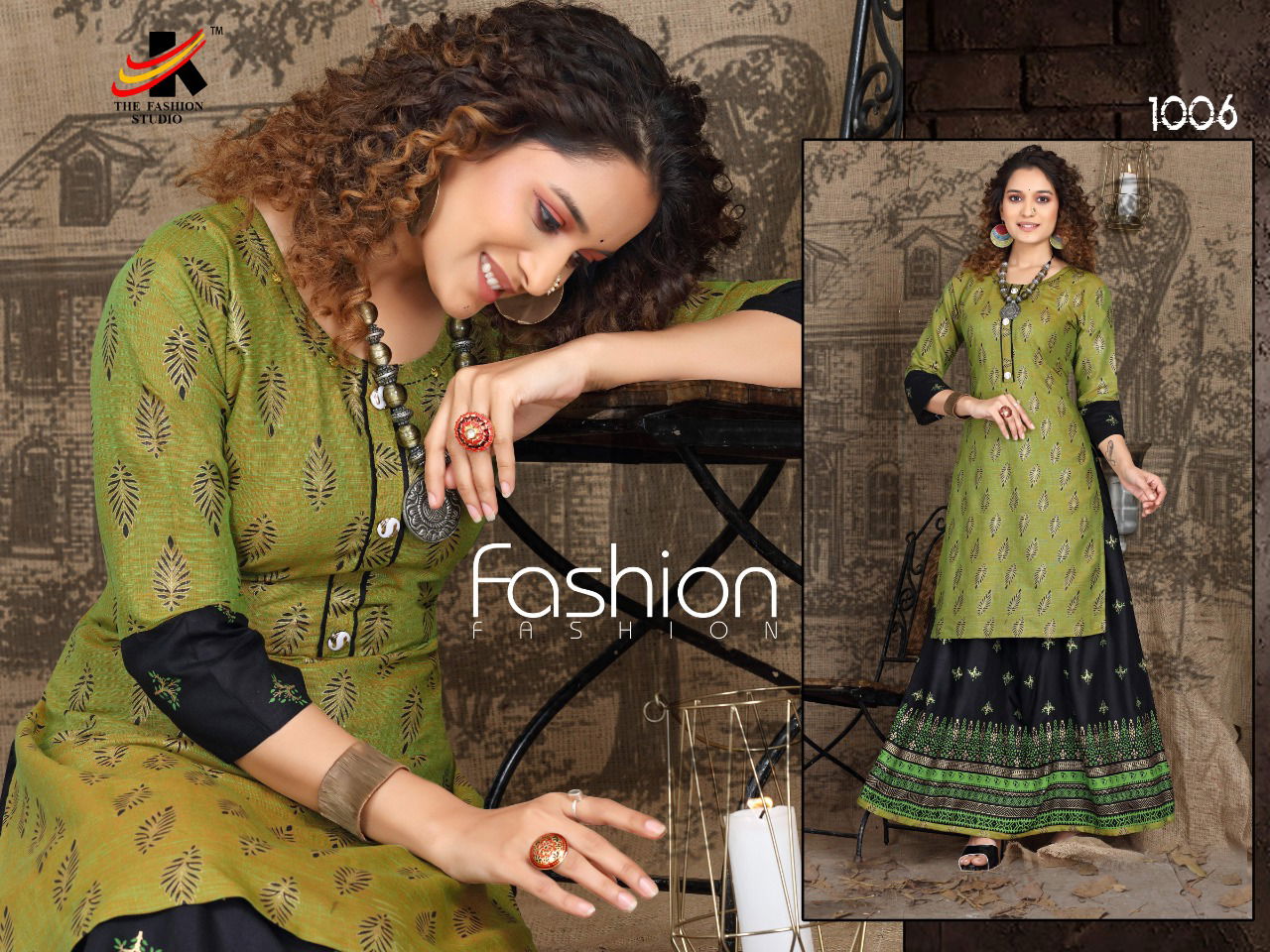 The Fashion Studio Manmeet Ethnic Wear Rayon Printed Kurti With Skirt Collection