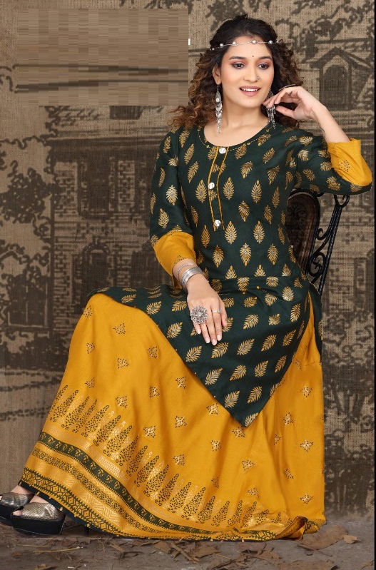 The Fashion Studio Manmeet Ethnic Wear Rayon Printed Kurti With Skirt Collection