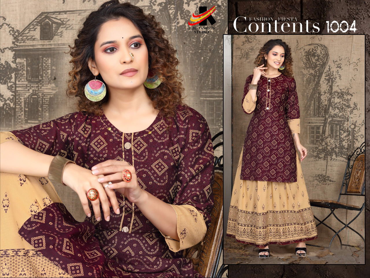 The Fashion Studio Manmeet Ethnic Wear Rayon Printed Kurti With Skirt Collection