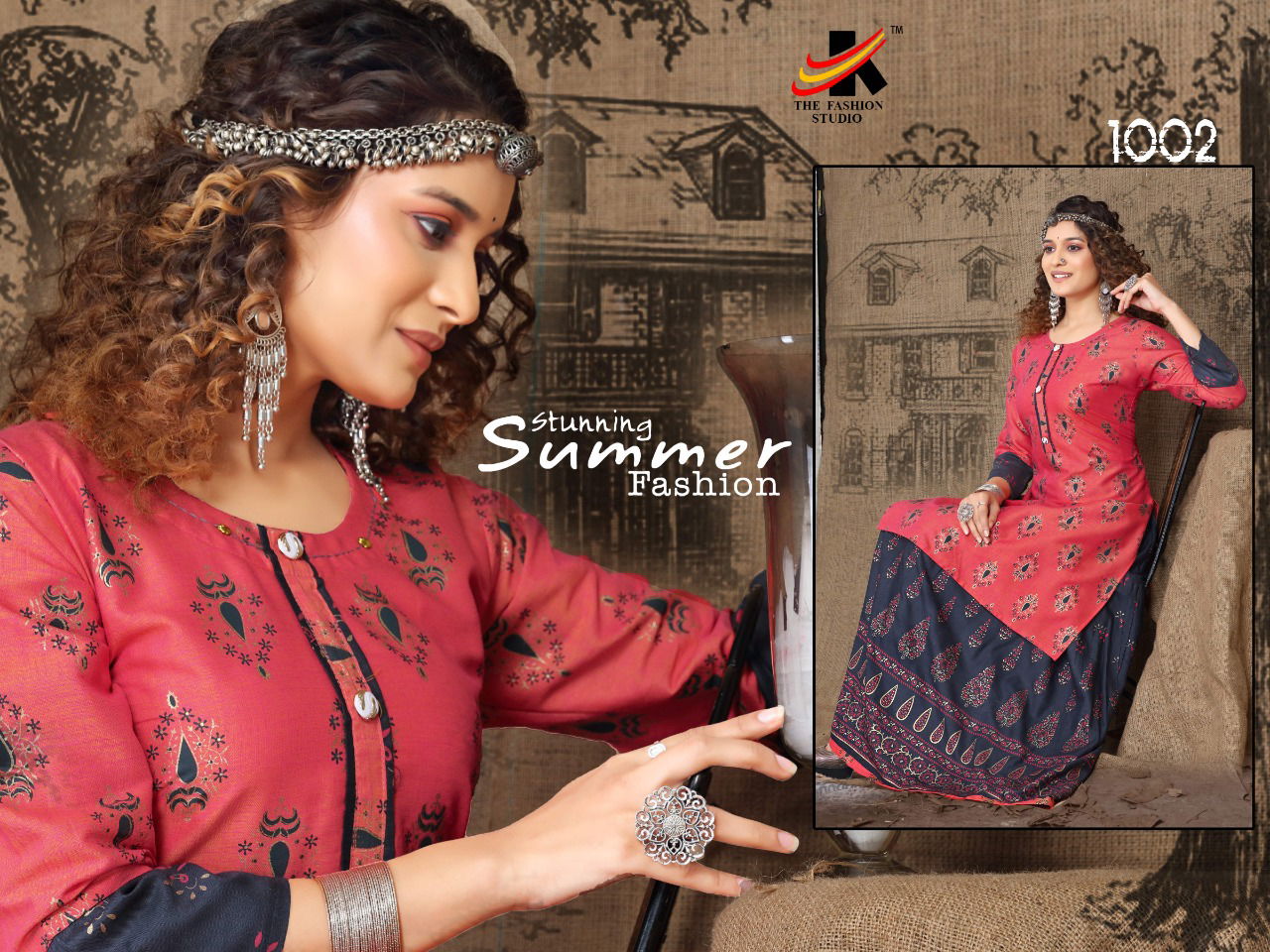 The Fashion Studio Manmeet Ethnic Wear Rayon Printed Kurti With Skirt Collection