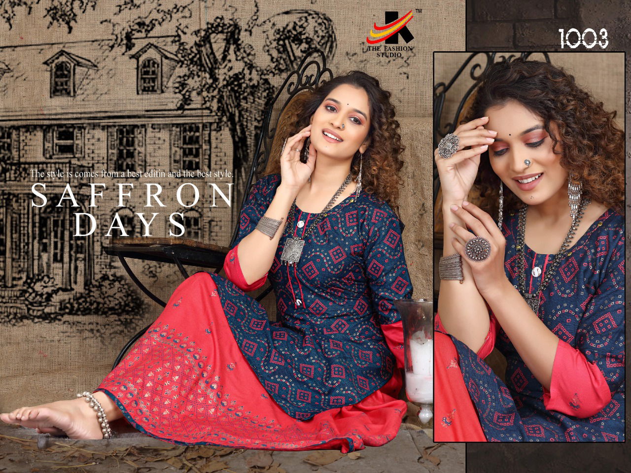 The Fashion Studio Manmeet Ethnic Wear Rayon Printed Kurti With Skirt Collection