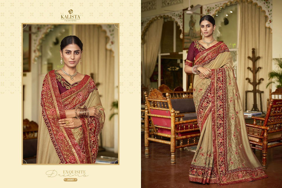 Kalista Sana Gold Edition Wedding Wear Heavy Embroidery Designer Sarees Collection
