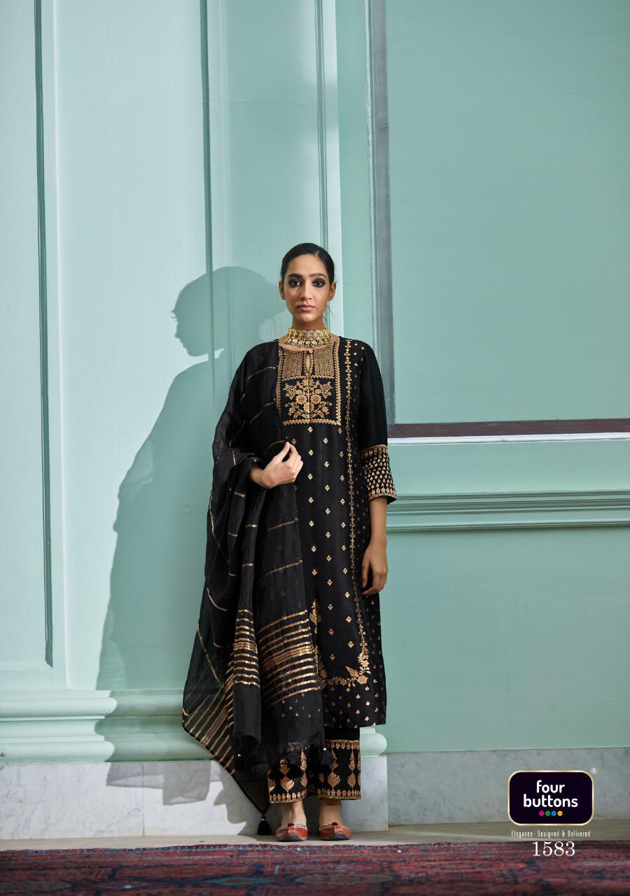 FOUR BUTTONS ROYALTY Latest Fancy Designer Jacquard Festive Wear Readymade Salwar Suit Collection
