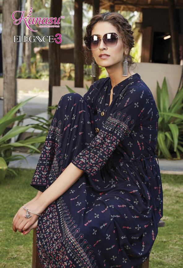 Kanasu Elegance 3 Latest Fancy Designer Heavy Casual Wear Rayon Gold Printed Stylish Kurti Collection
