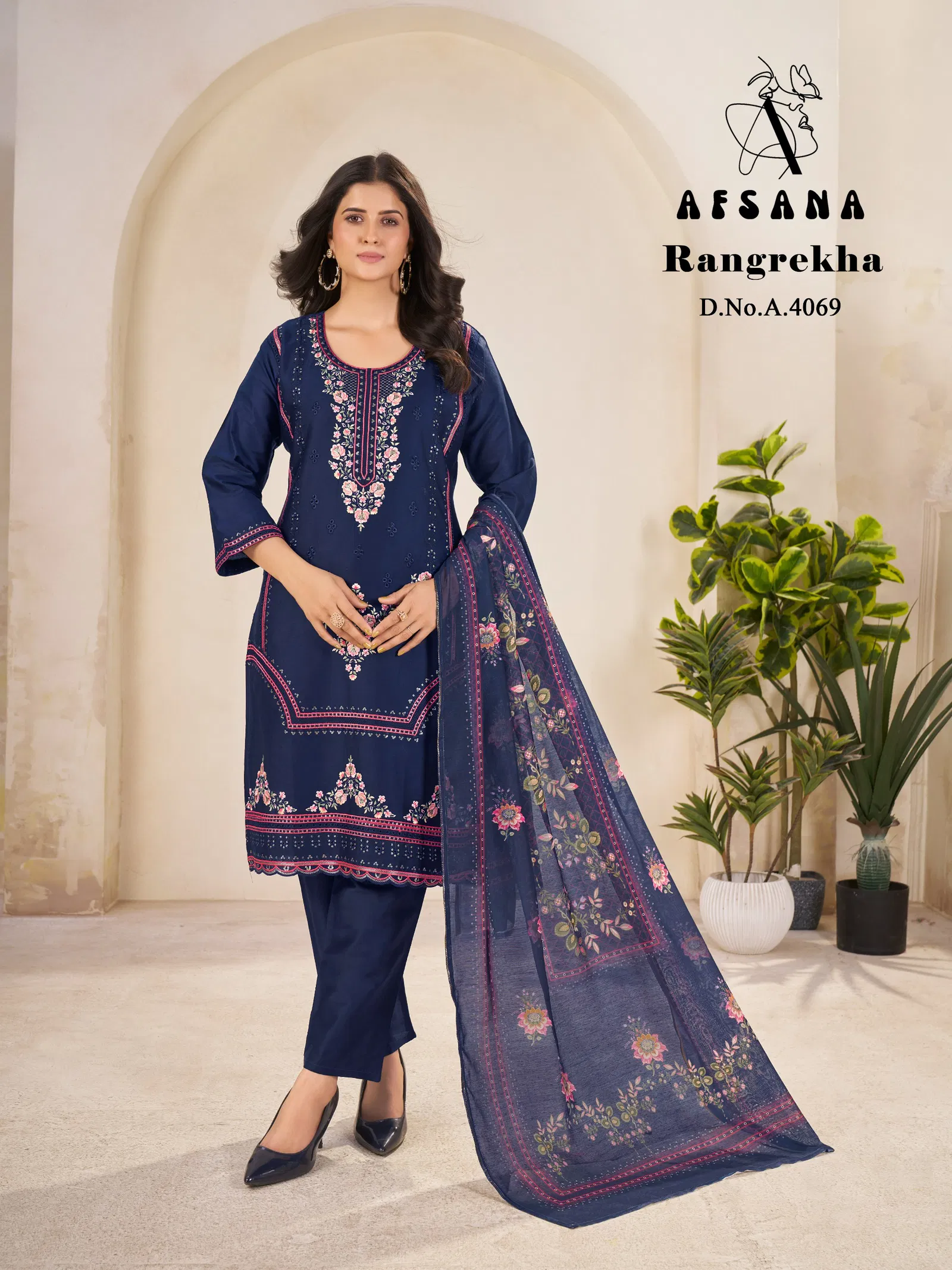 Rangrekha By Afsana Jam Cotton Embroidery Kurti With Bottom Dupatta Orders In India