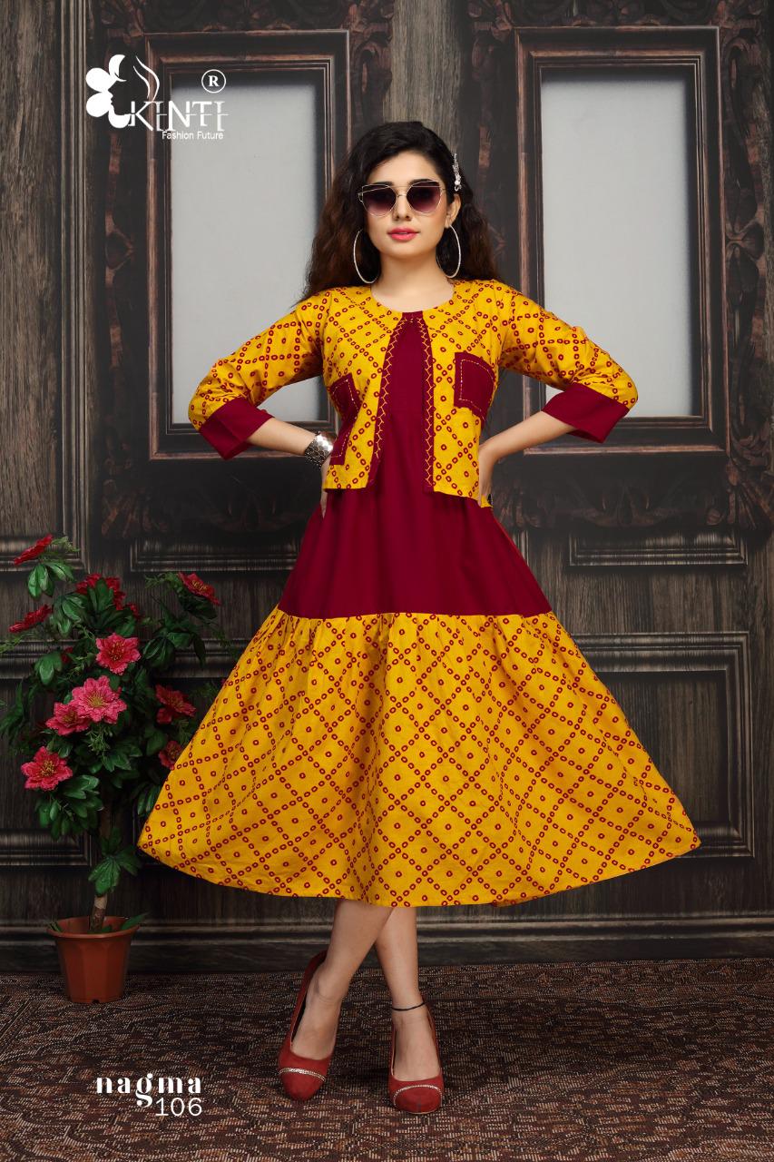 Kinti Nagma Printed Cotton Printed Designer Anarkali Kurti With Attached Jacket Collection

