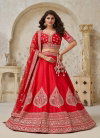 Red Colour Silk With Leaf Embroidery Work Lahenga With Blouse Dupatta Wholesale Market Surat KF 2144
