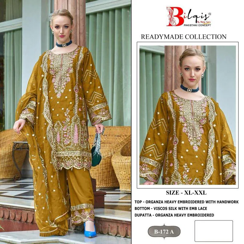 Bilqis B 172 Organza Pakistani Readymade Salwar Kameez Wholesale Market In Surat With Price
