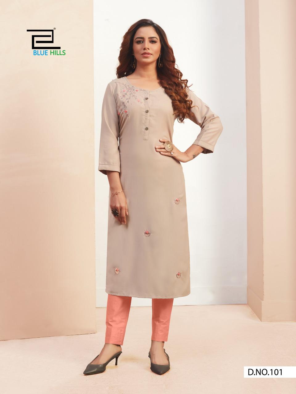 Blue Hills Mahek 1 Latest Fancy Ethnic Wear Embroidery Work Rayon Designer Kurtis Collection
