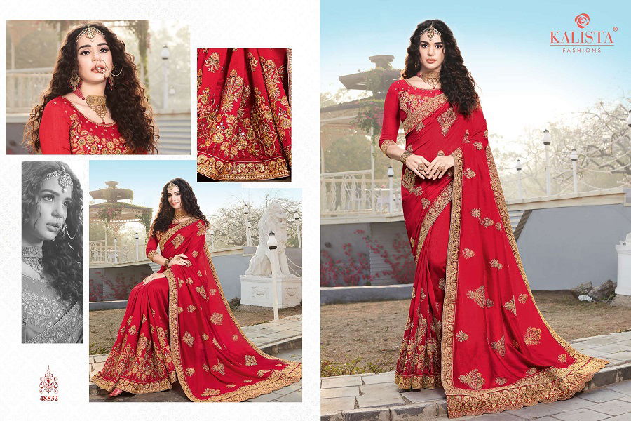 Kalista Nagma Latest Fancy Heavy Festive Wear vichitra silk Embroidery Worked Sarees Collection
