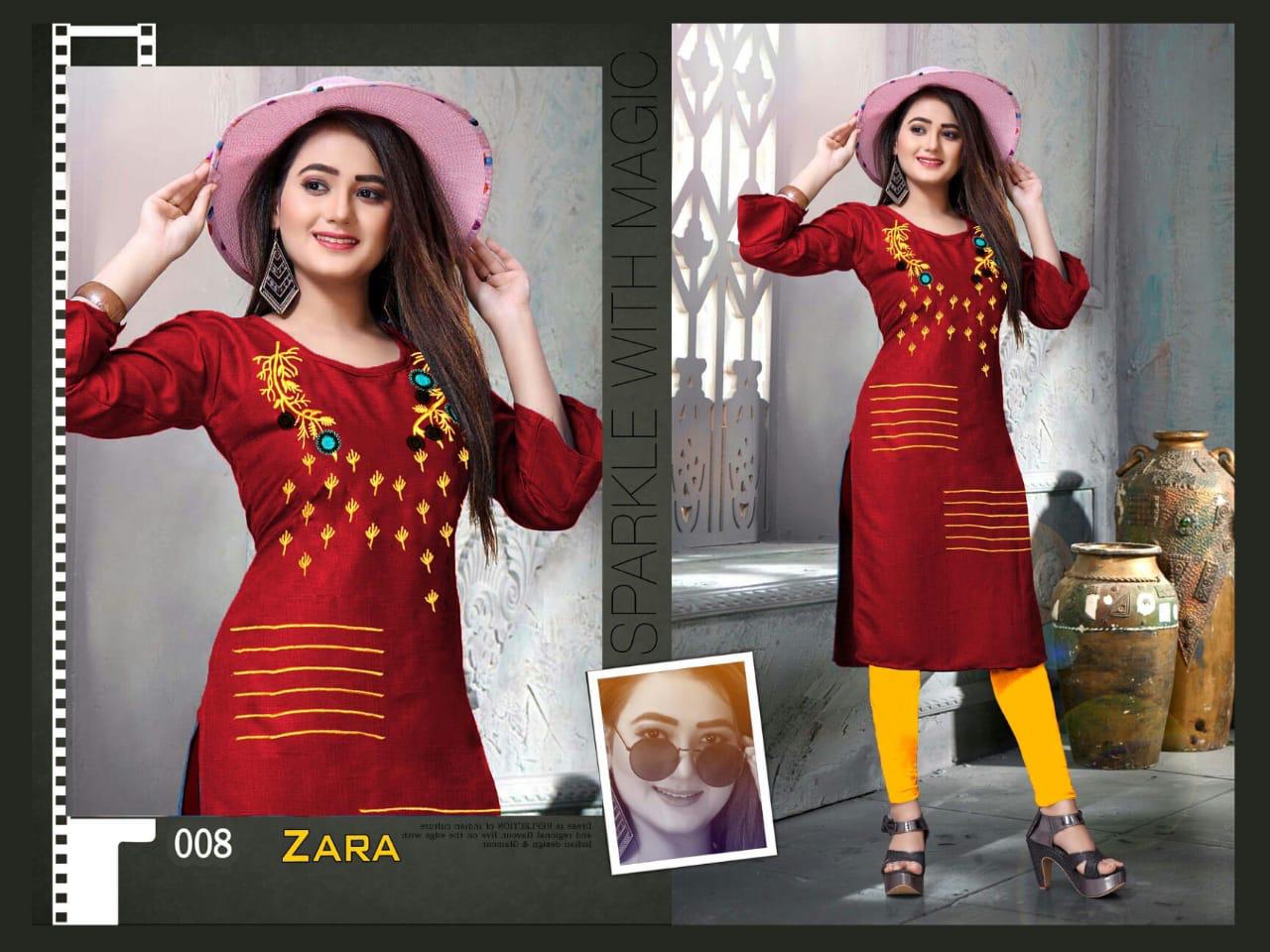 Agya Zara Vol 2 Latest Designer Rayon Party Wear Round Neck Three Fourth Sleeve Kurti Collection