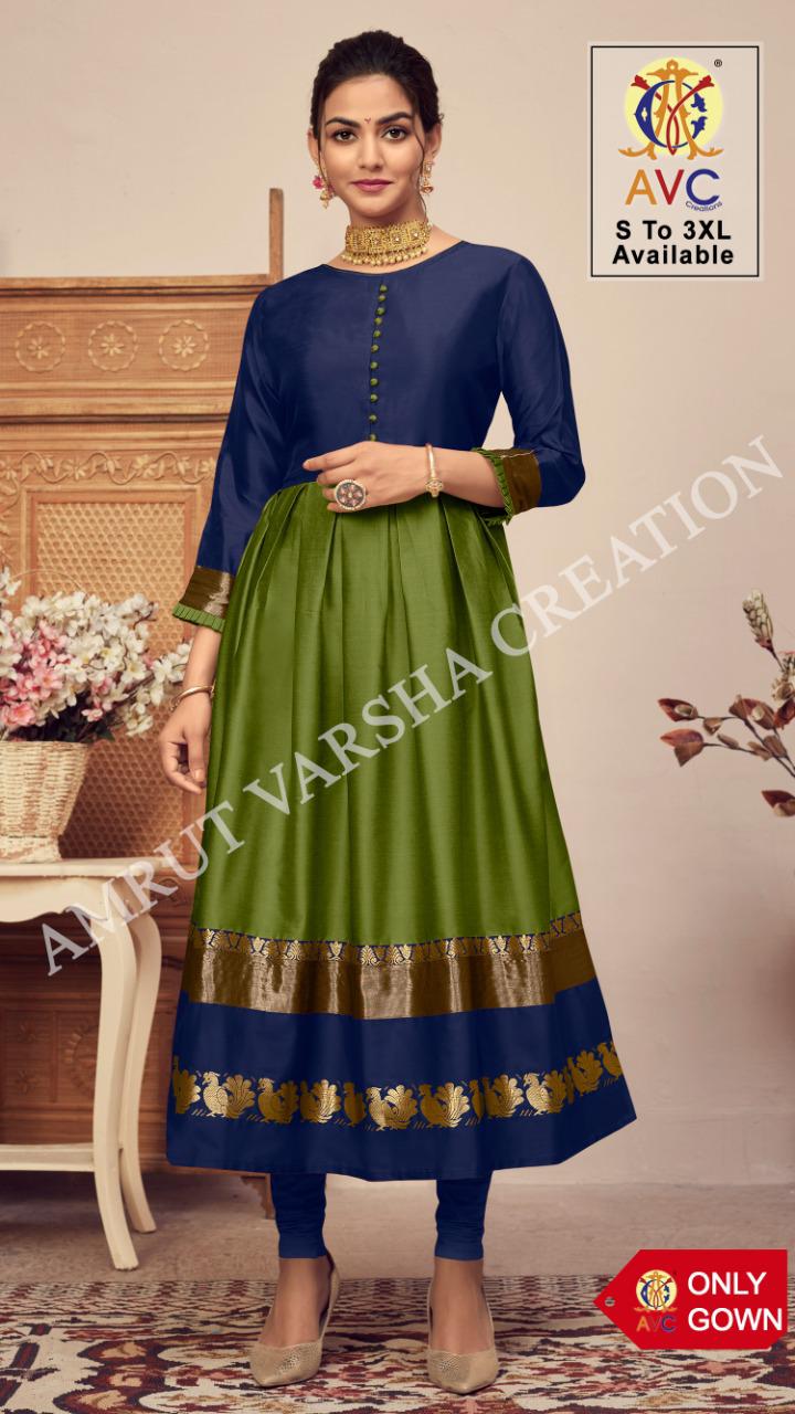 Avc Antra 1 Lichi Latest Fancy Festive Wear Silk Jacquard Designer Anarkali Kurtis Collection
