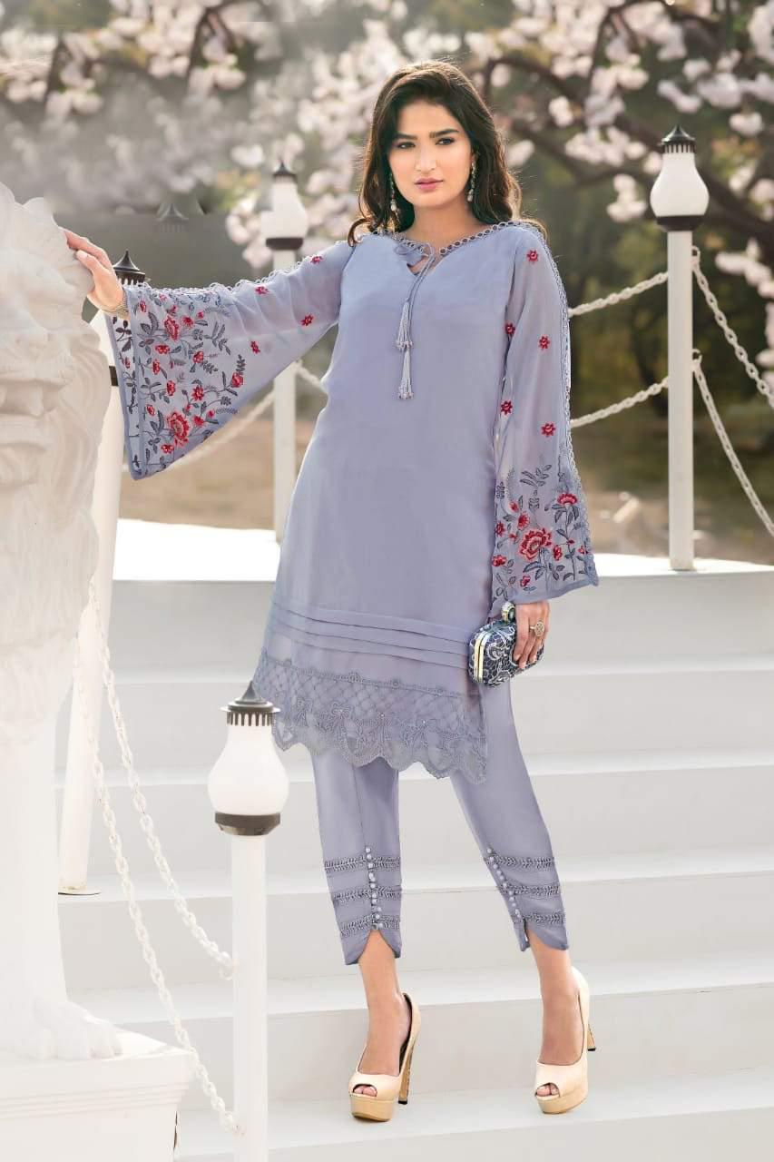 Am 59 Latest Georgette Fancy Designer Casual Wear Heavy Kurti With Bottom Collection
