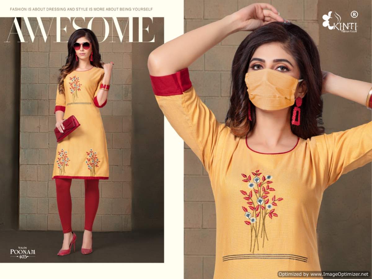 Kinti Poonam 4 Latest Regular Wear Handloom Cotton Embroidery Kurtis Collection
