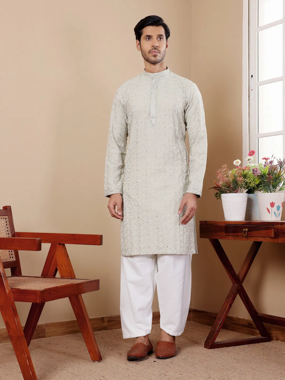 Rw Linen With Embroidered Work Kurta Pyjama Wholesale Suppliers In Mumbai