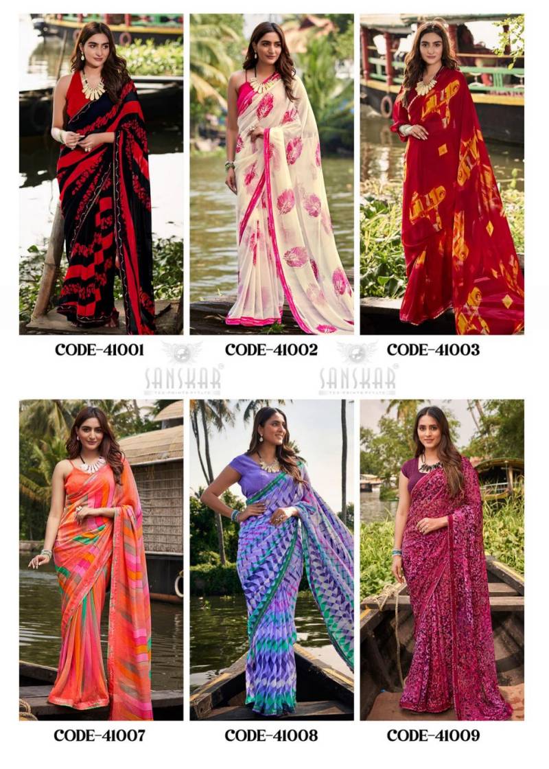 Sangeet By Sanskar Bember Georgette Embroidered Saree Wholesale Online