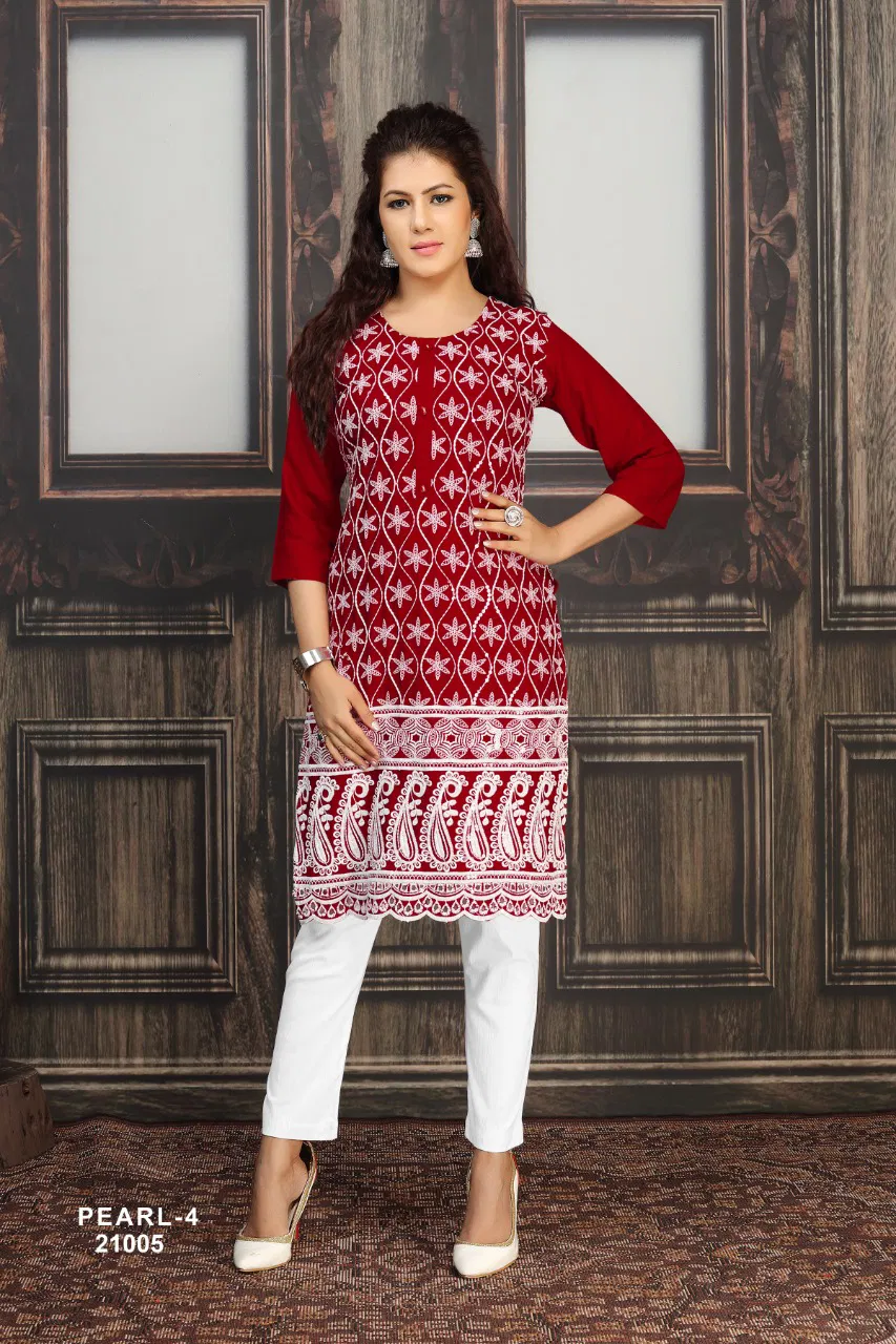 Pearl 4 Ethnic Wear Designer Lucknawi chicken Designer Kurti Collection
