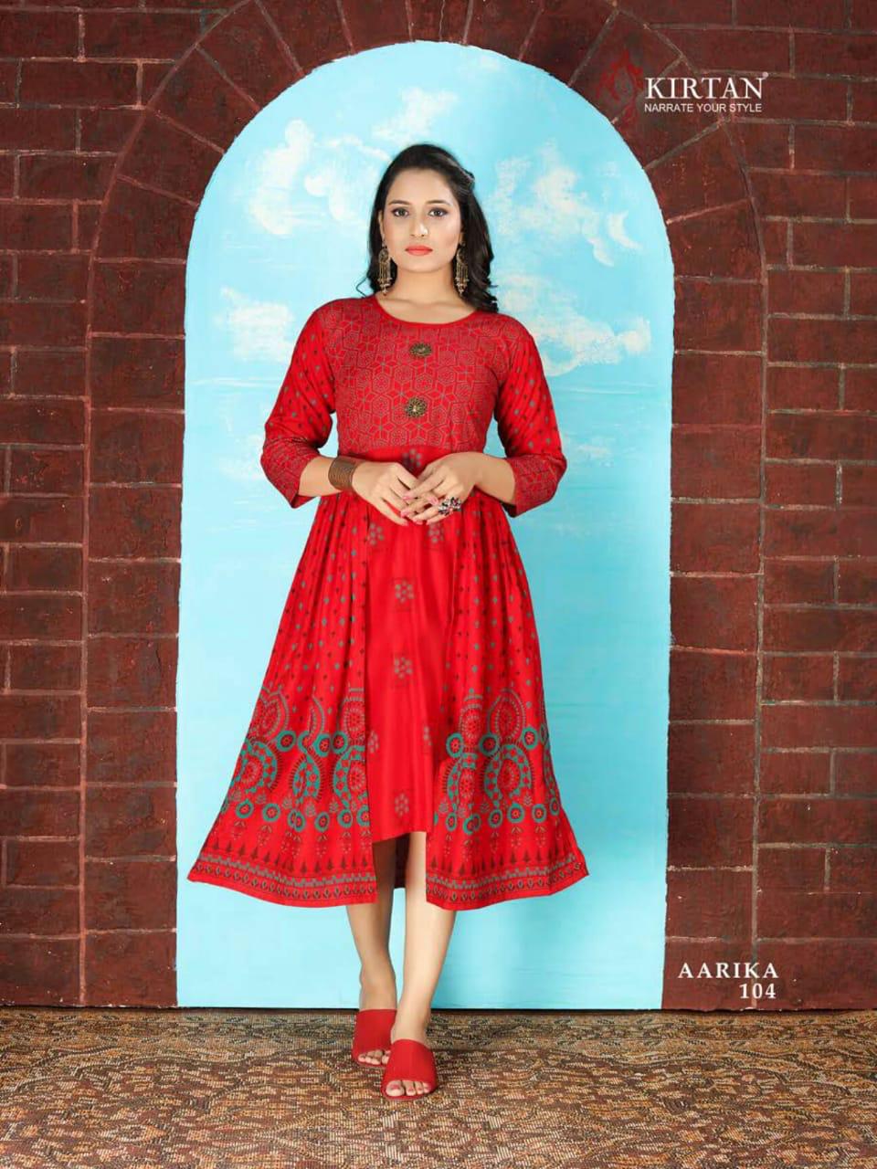 Kirtan Aarika Latest fancy Regular Wear Rayon Printed Designer Kurtis Collection
