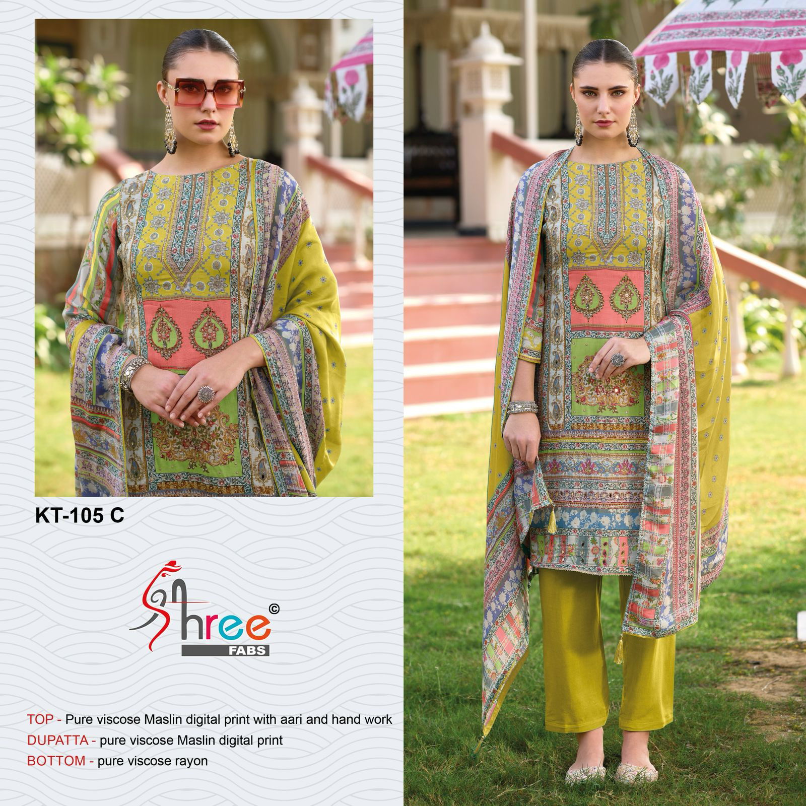KT 105 by Shree Viscose Maslin Digital Printed Salwar Suits Suppliers In India
