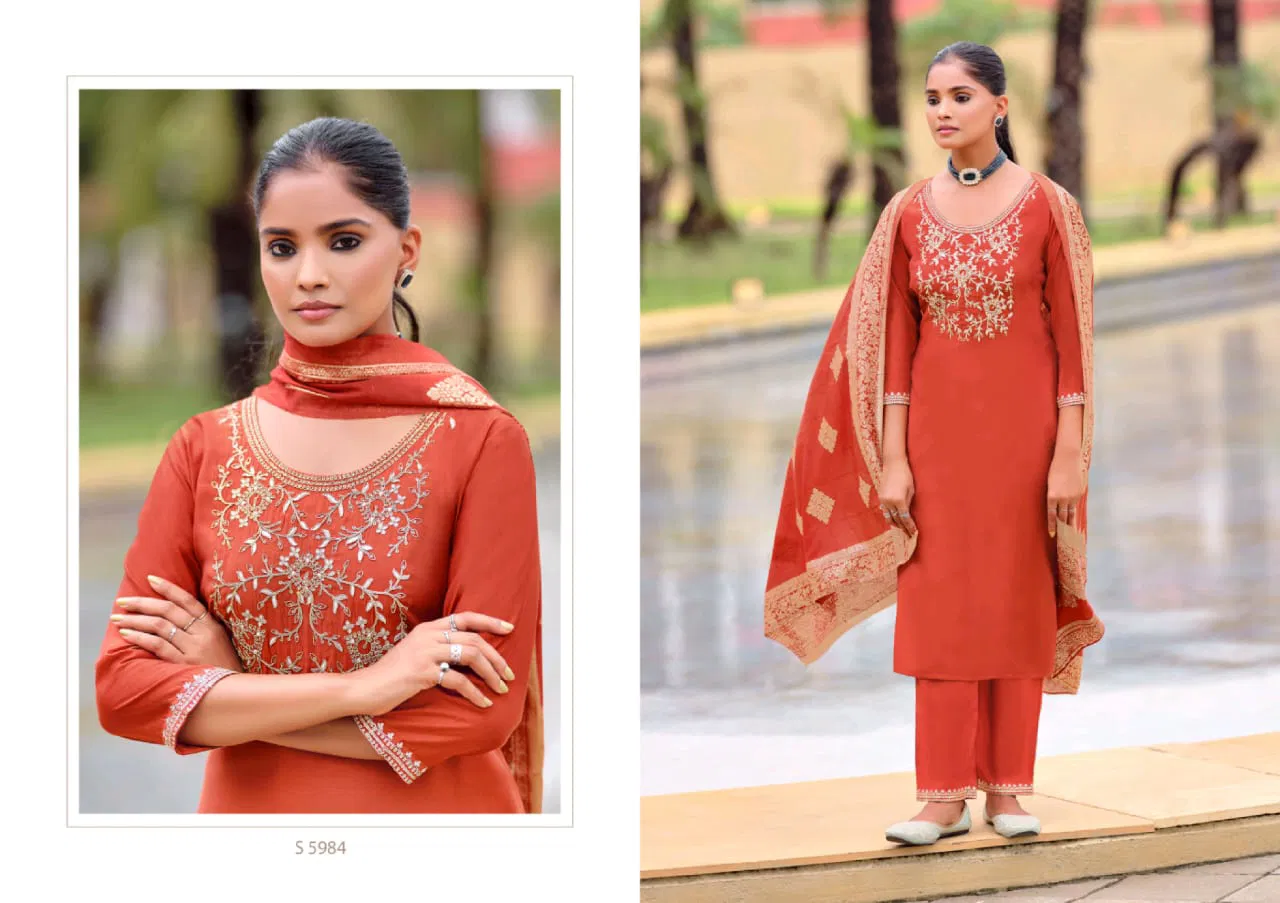 Poorva By Sbs Roman Silk Designer Kurti With Bottom Dupatta Exporters In India