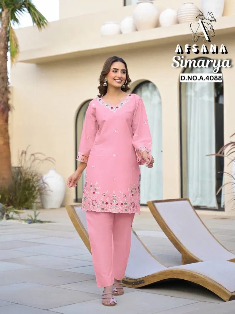 Afsana Simarya Cotton Embroidered Co Ord Set Wholesale Market In India