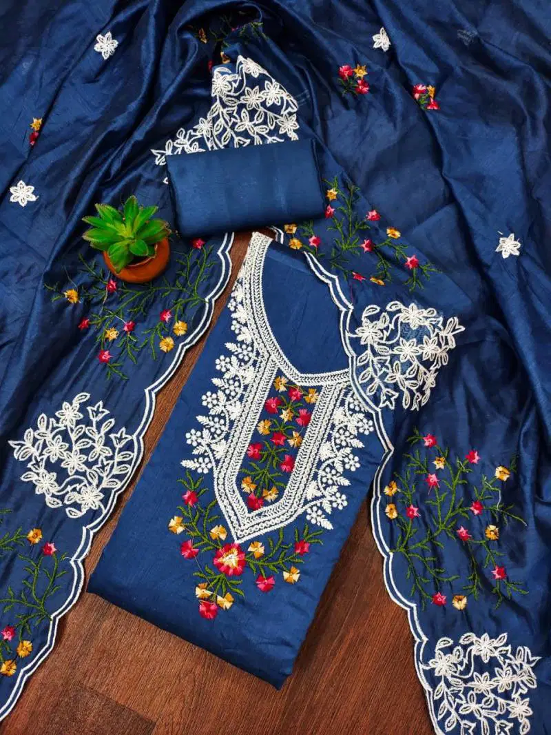 Color Set 9061 Chanderi Cotton Fancy Dress Material Exporters In India