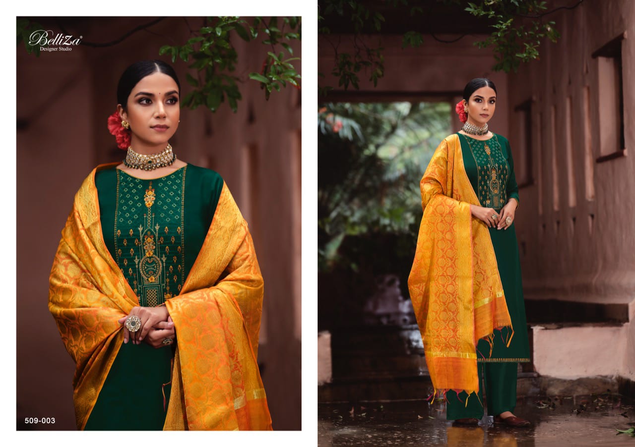 Belliza Shubharambh 2 Fancy Wedding Wear Pure Original Heavy Jam Cotton with Exclusive Heavy Embroidery Top With Banarasi Dupatta Dress Material Collection