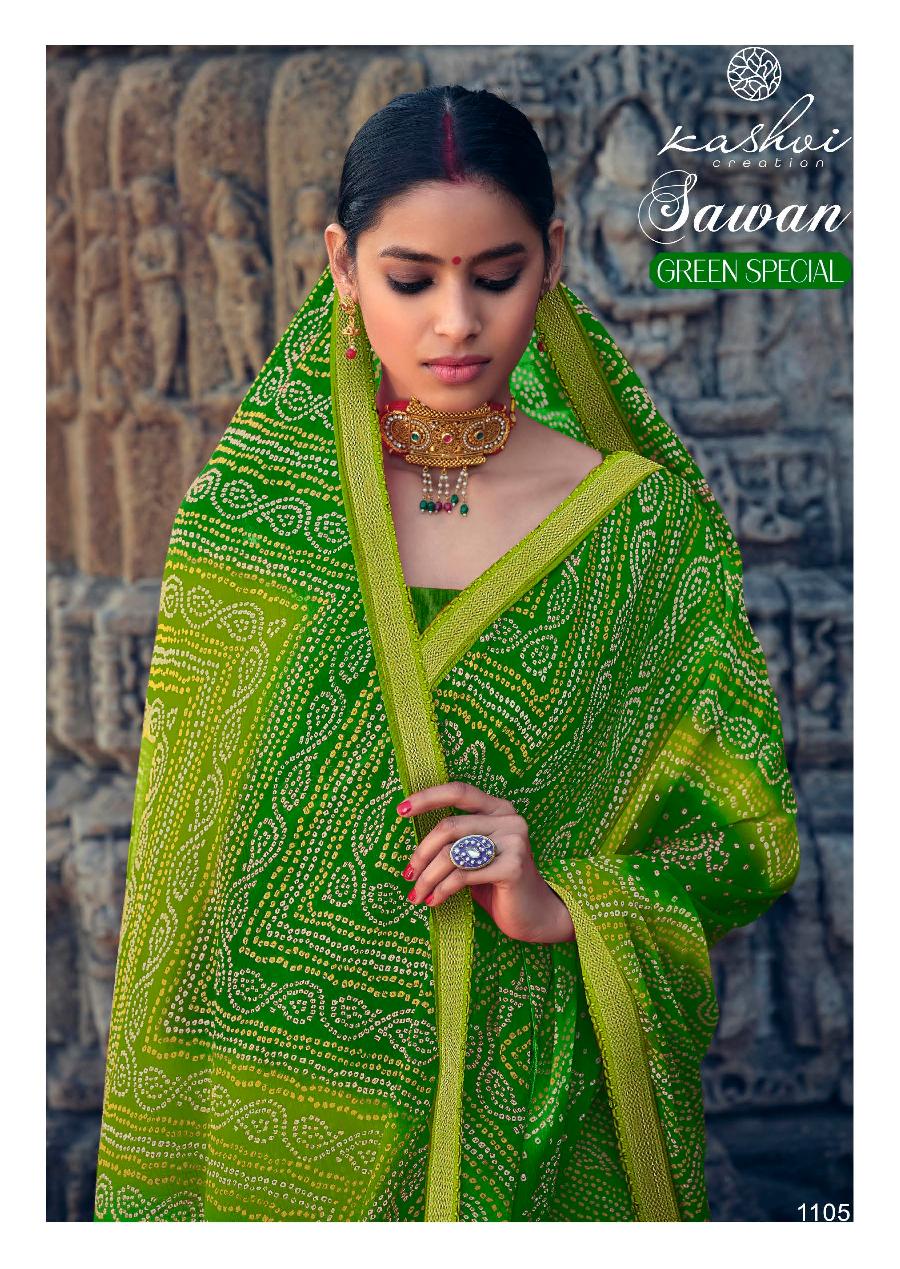 Kashvi Sawan Green Casual Wear Printed Designer Chiffon Saree Collection

