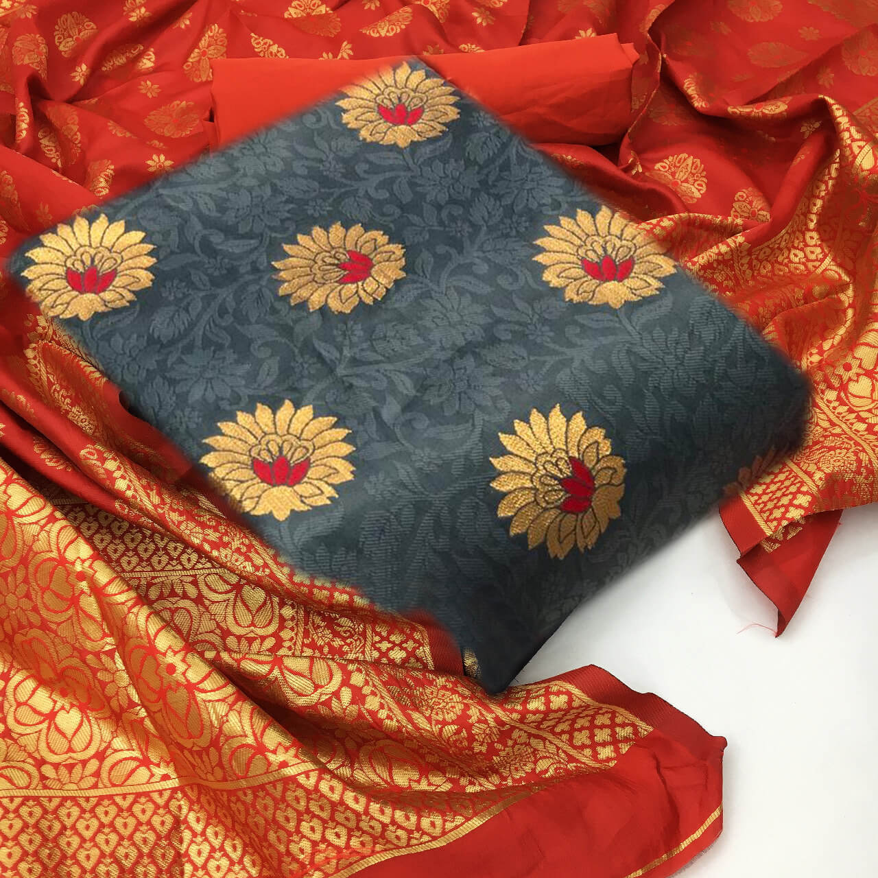 Banarasi Silk Dress 32 Fancy Casual Wear Banarasi Silk Top With Jacquard Weaving Dupatta Dress Material Collection
