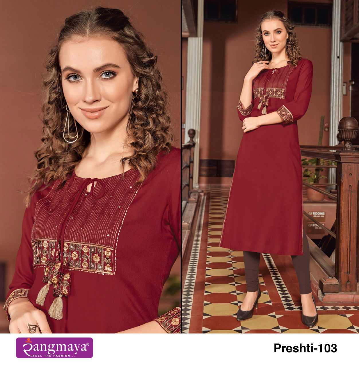 Rangmaya Preshti Fancy Wear Ethnic Wear Rayon Long Designer Kurtis Collection

