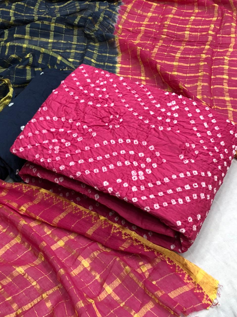 Satin Bandhej 2 Latest Fancy Designer Casual Wear Bandhani Heavy Jam Cotton Dress Material Collection
