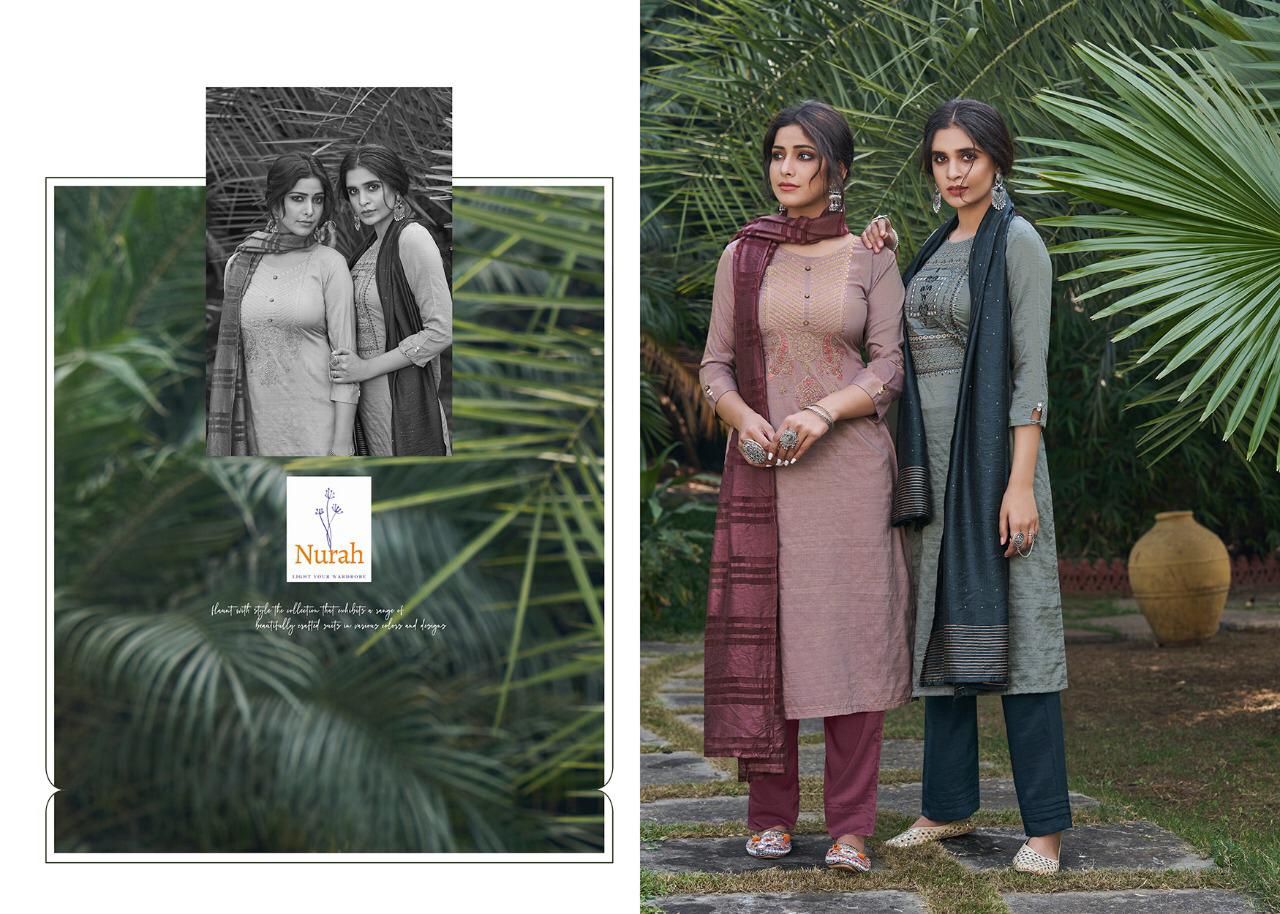 NEHA NIKUNJ Latest Designer Fancy Casual Wear Chinnon Stripe Silk With embroidery Work Readymade Salwar suit Collection