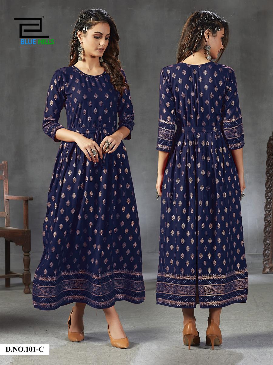 Blue Hills Gold Fever Ethnic Wear Printed Designer Long Kurtis Collection