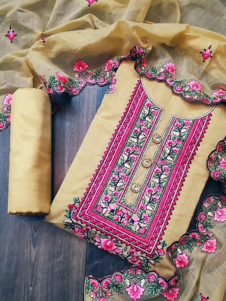 Latest Collection Of Festive Wear Designer Chanderi Designer Dress Material 