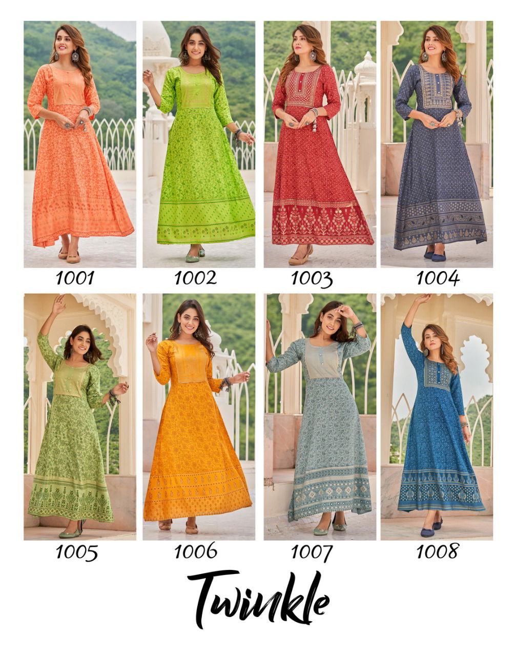 Radhika Twinkle Rayon Printed Ethnic Wear Anarakli Kurti Collection