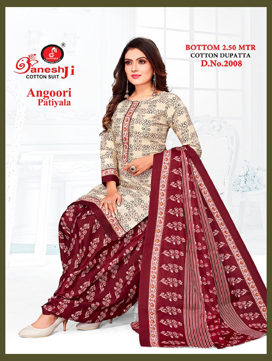 Ganeshji Angoori Patiala 2 Regular Wear Indo Printed Cotton Dress Material Collection
