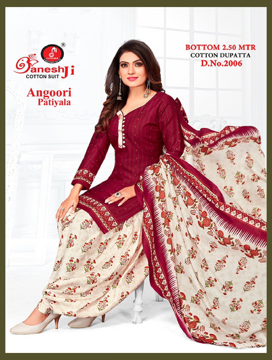 Ganeshji Angoori Patiala 2 Regular Wear Indo Printed Cotton Dress Material Collection