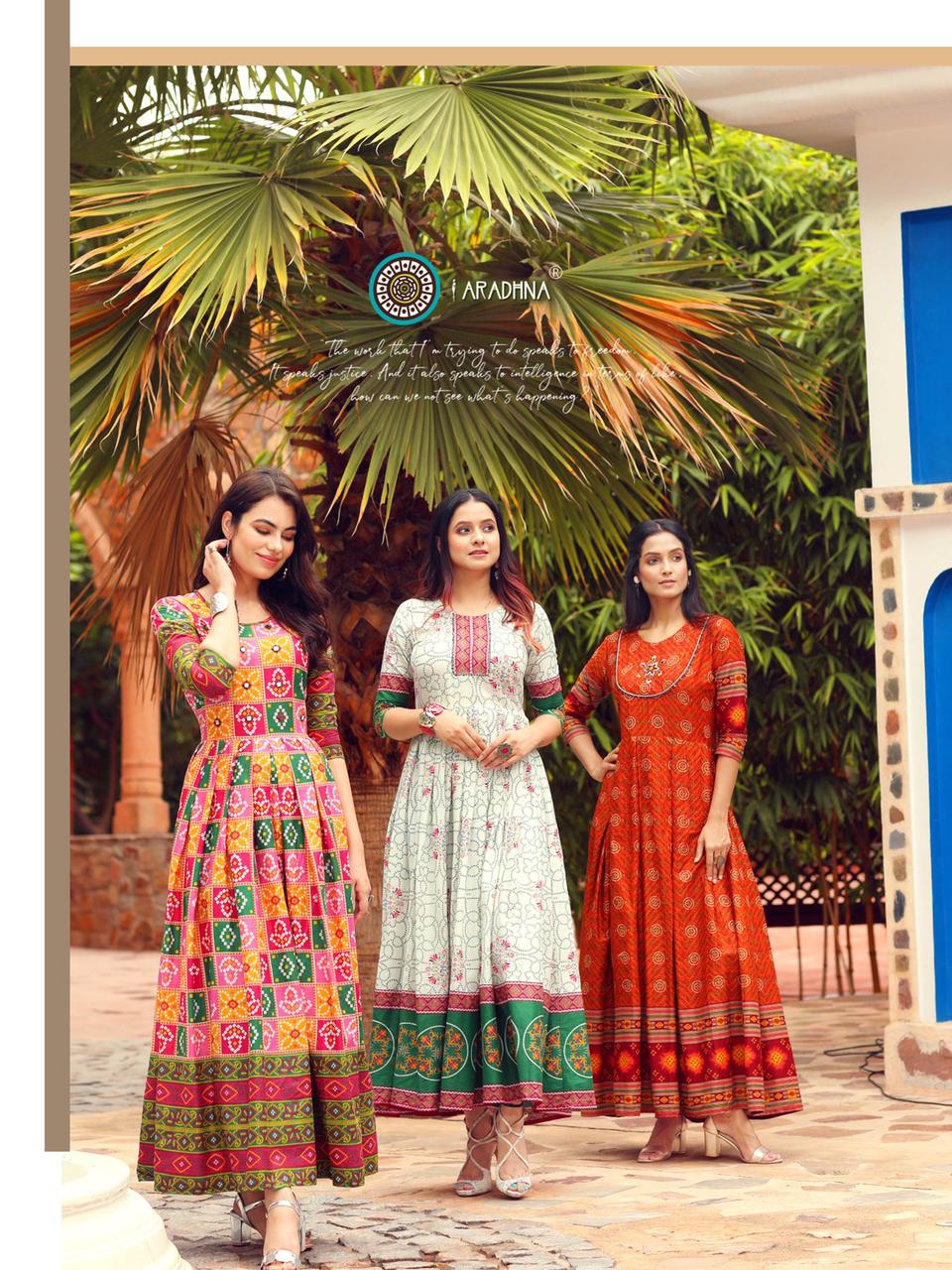Aradhna Bandhani 2 Heavy Cotton Printed Festive Wear Anarkali Long Kurtis Collection
