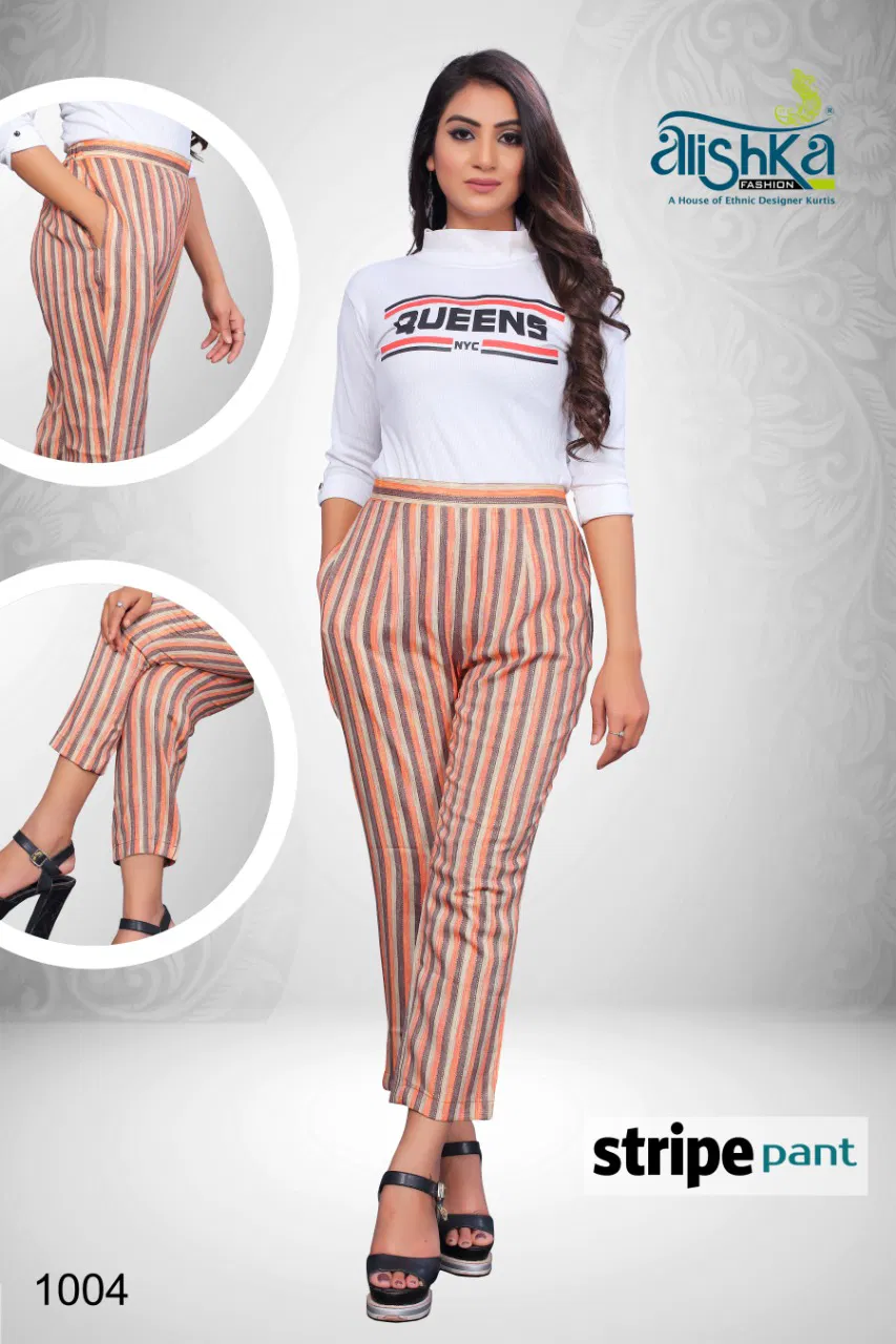Alishka Stripe Fancy Party Wear Pant Heavy Rayon Slub Pant Collection
