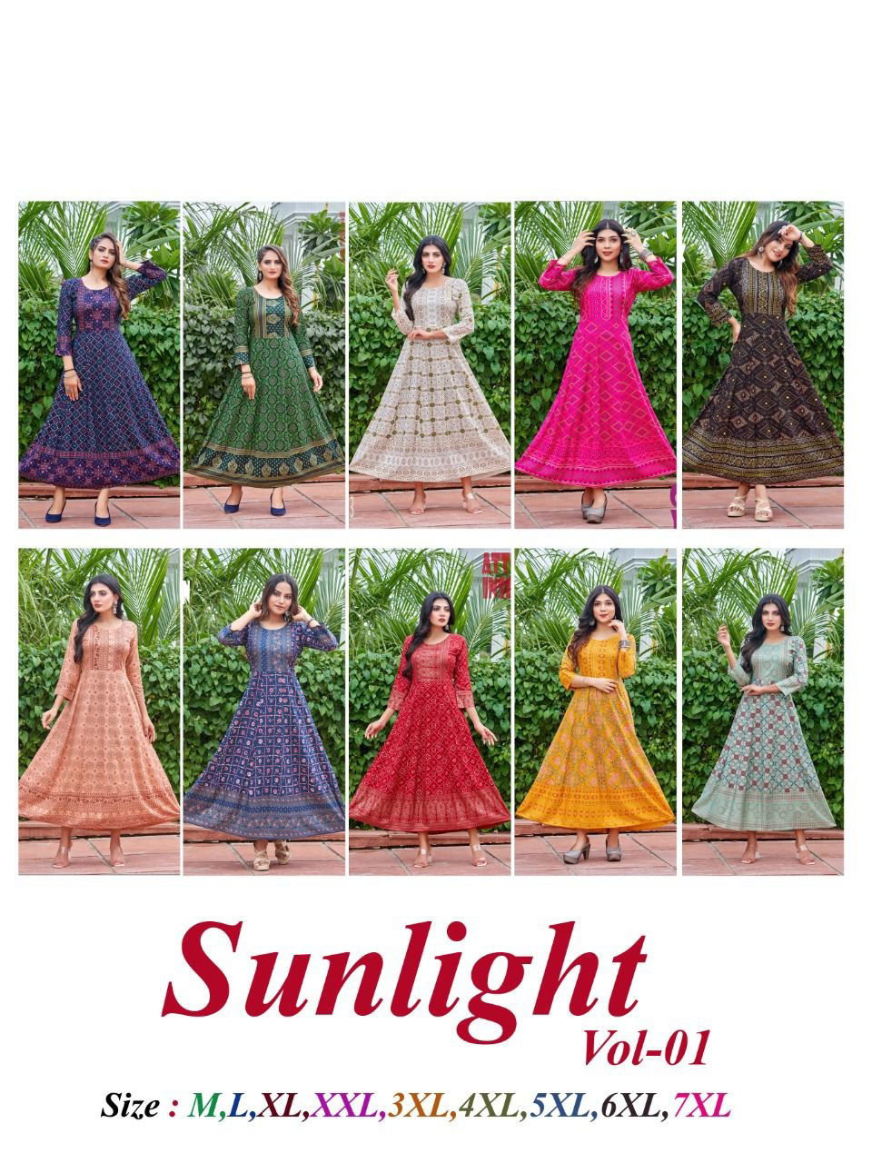 Sunlight 01 Rayon Printed Ethnic Wear Designer Long Anarkali Kurti Collection