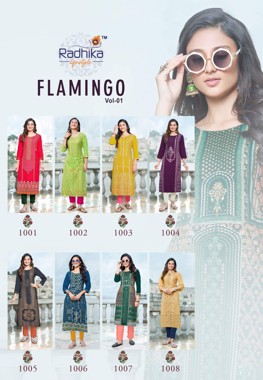 Radhika Flamingo 1 Wholesale Kurti With Pant Collection