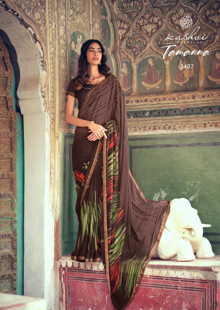 Kashvi Tamanna Silk Latest Fancy Designer Casual Wear Printed Weightless With Border Saree Collection
