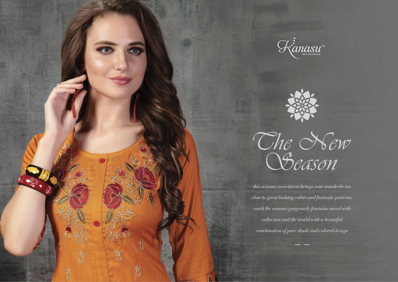 Kanasu Ruhani Straight Latest Designers Festive Wear Embroidery Work Rayon lining  Kurtis Collection
