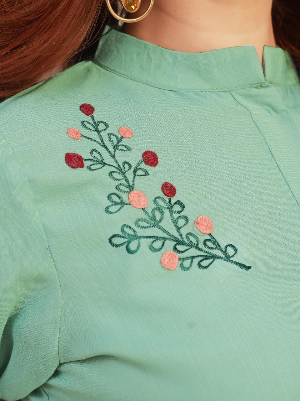 Blue Hills Mahek 1 Latest Fancy Ethnic Wear Embroidery Work Rayon Designer Kurtis Collection
