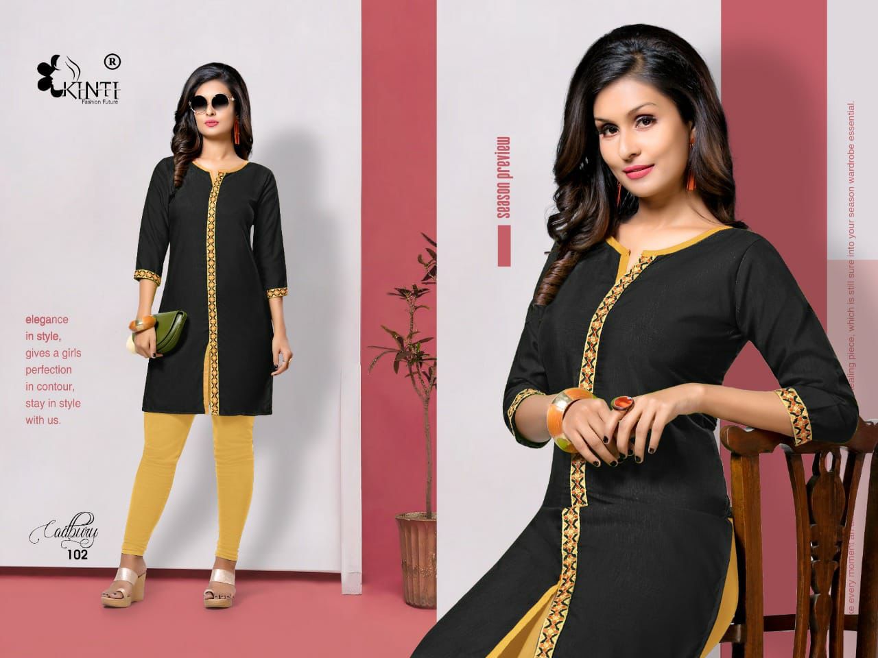 Kinti Cadbury Casual Daily Wear Slub Silk With Embroidery Kurtis Collection
