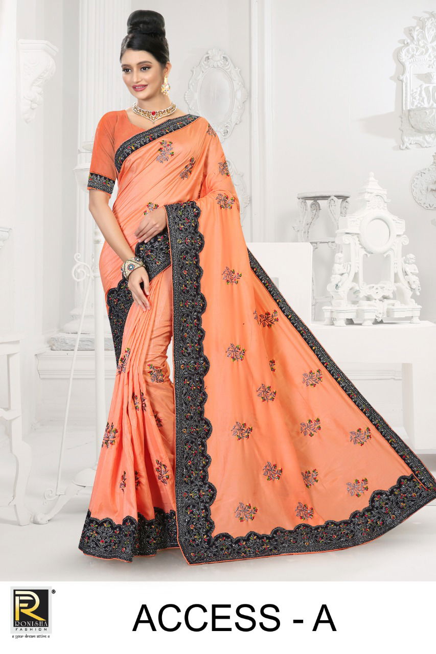 Ronisha Access Embroidery Worked Art Silk Festive Wear Saree Collection
