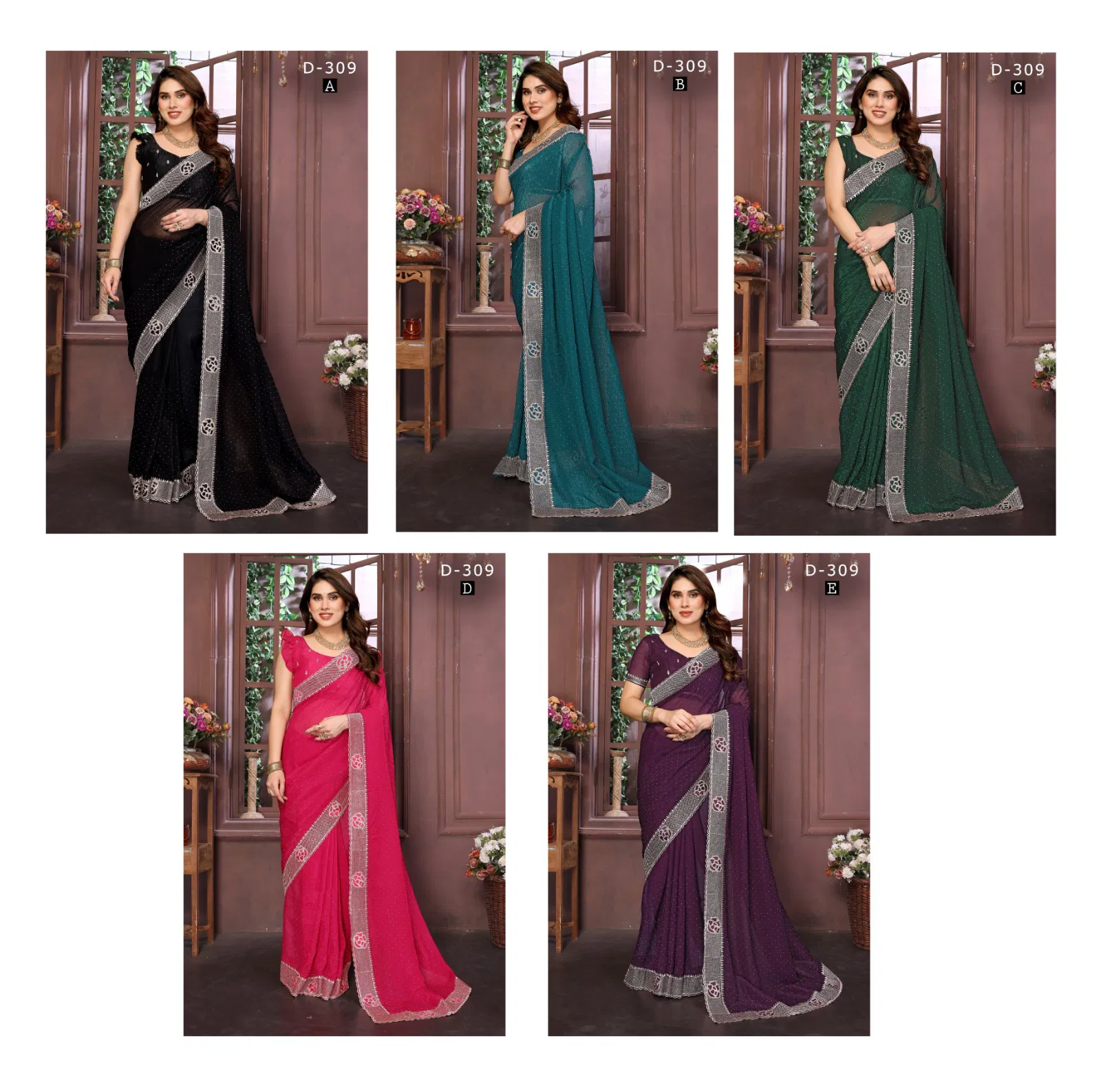 Df 309 A TO E Fendi Crunchy Designer Party Wear Saree Exporters In India