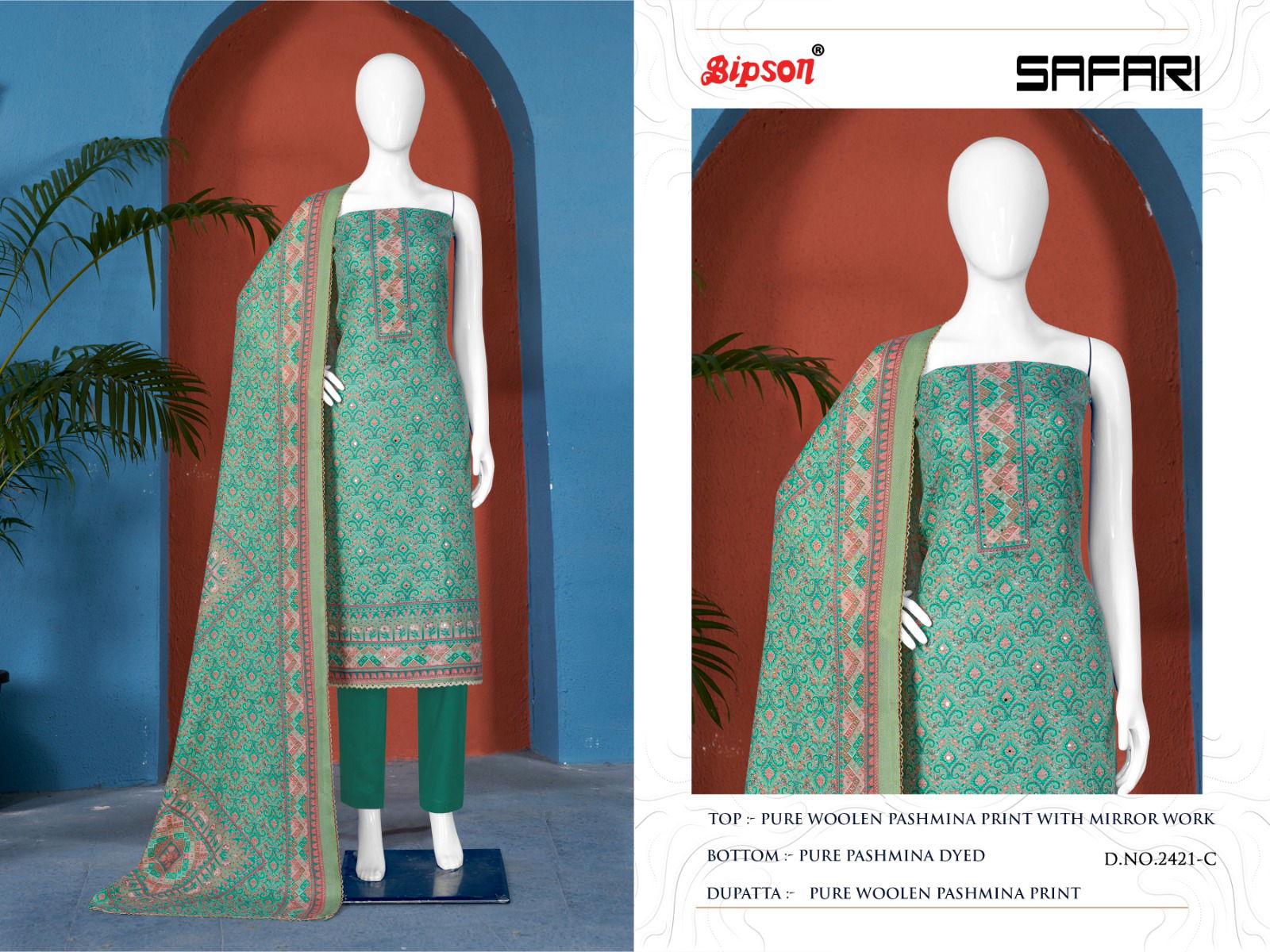 Bipson Safari 2421 Printed Wool Pashmina Dress Material
