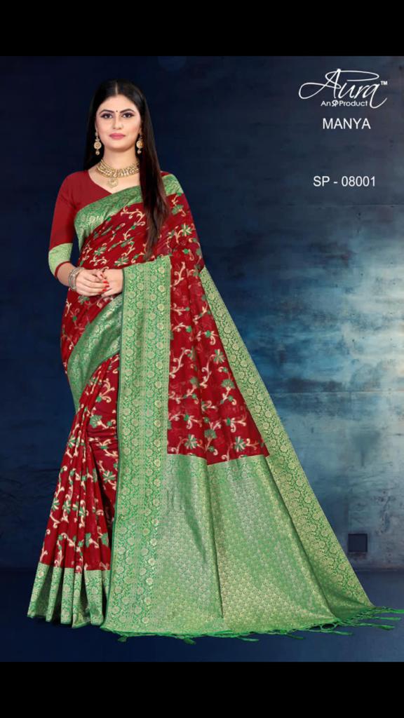 Aura Manya Latest Designer Festive Wear Soft Cotton Silk Casual Wear Saree Collection